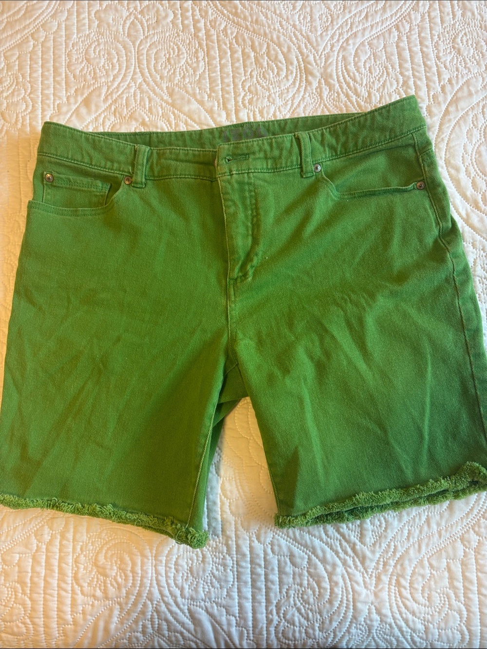 Izod Bright Green Frayed-Hem Jean Shorts